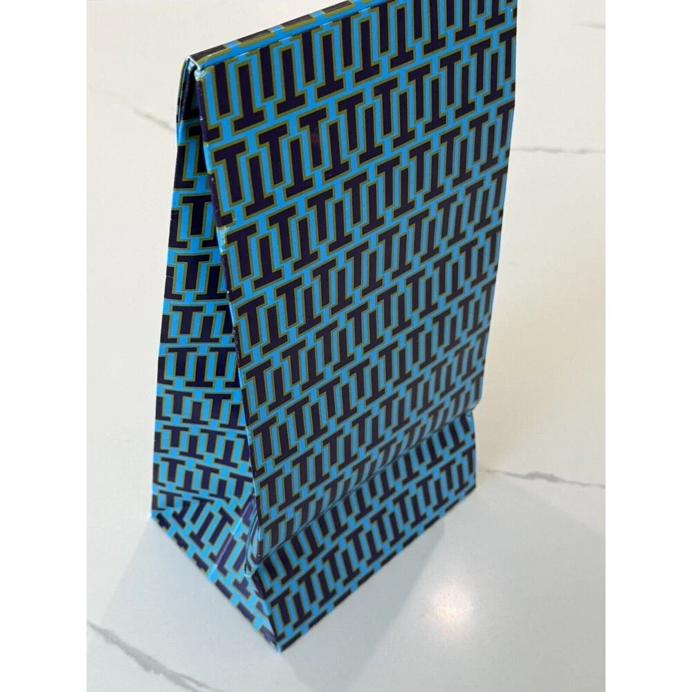Tory Burch Blue Lime Geometric Gift Bag 13x7x5‎ Tall Decor Flap Closure EUC